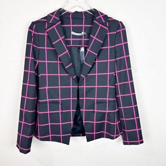 Alice & Olivia Pink Black Window Pane Mya Blazer Jacket Work Office Career 2 - Picture 3 of 8
